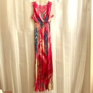 Multicolored Peacock Maxi Dess Size Small
